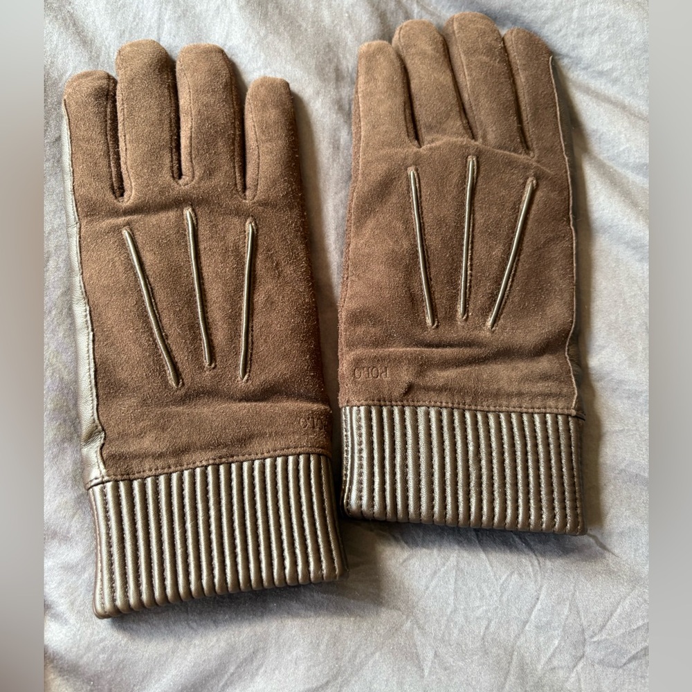 Polo Ralph Lauren brown suede gloves. Barely used men size XS